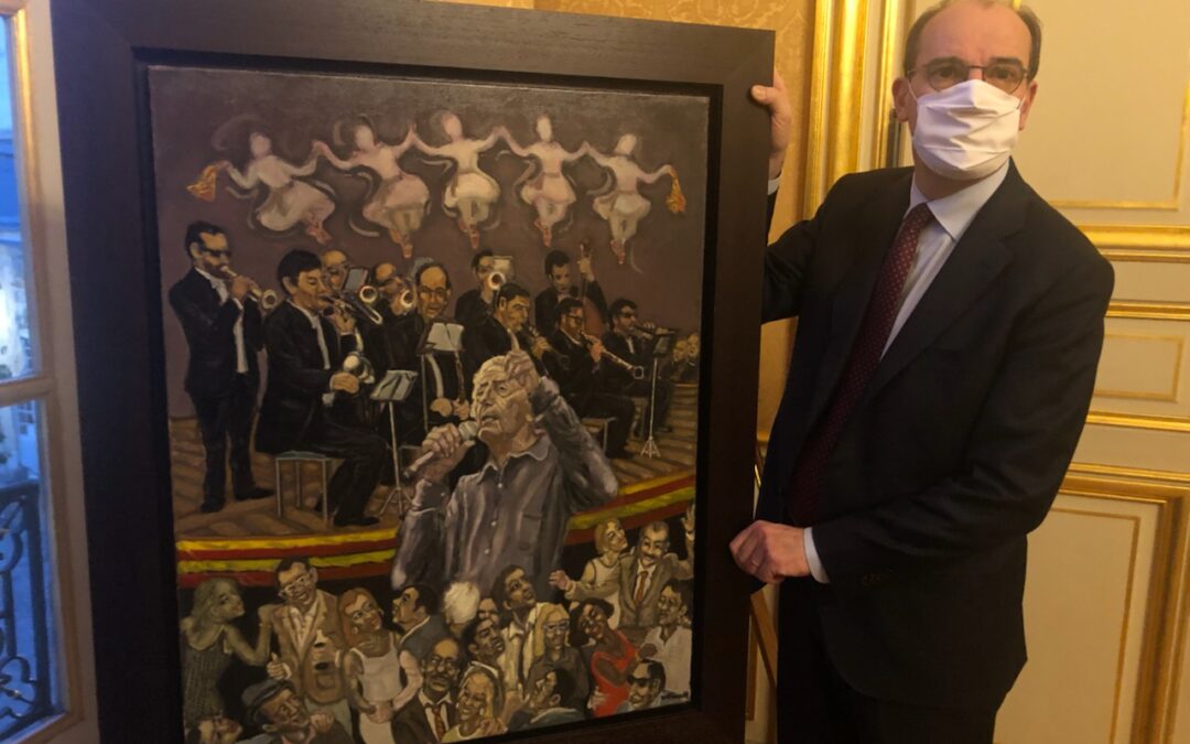 Le premier Ministre Jean Castex aux côtés de la toile de William Fenech